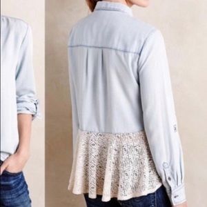 Anthropologie Holding Horses Chambray Lace Blouse